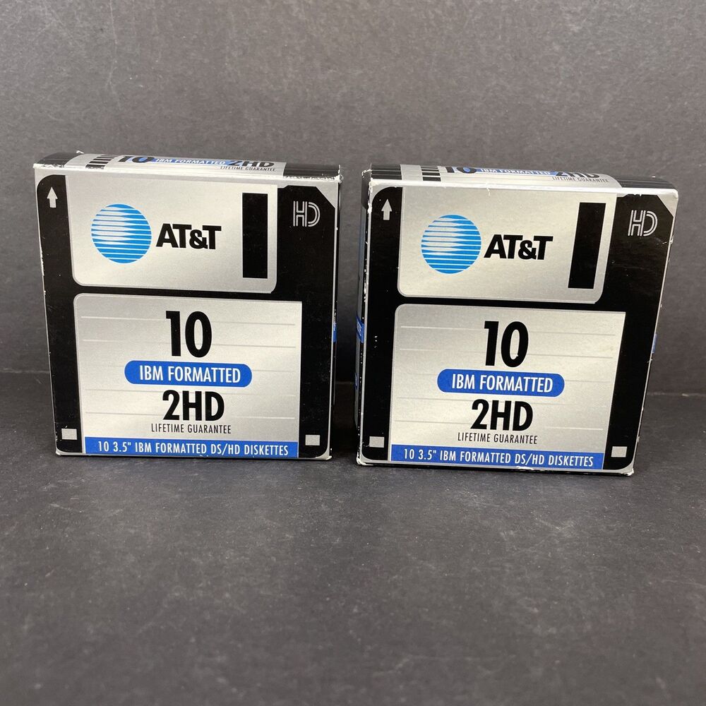 2 AT&T IBM Formatted DS/HD 3.5" Diskettes 2HD 10 Count NOS